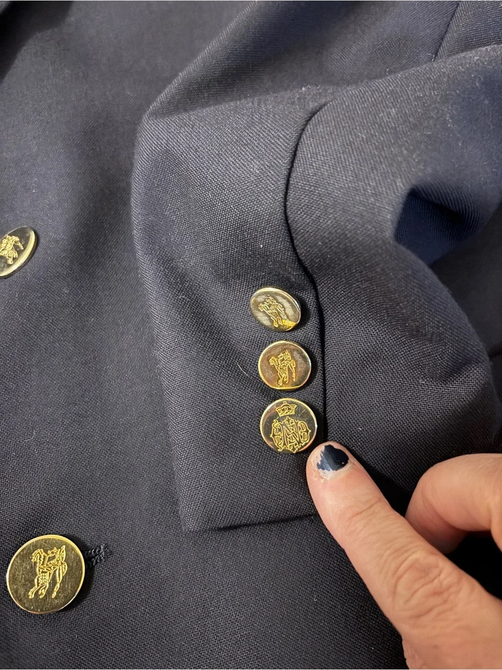 Vintage Mens Burberry Gold Button Sport Coat Size 40R Navy Blue Ivy Style Wool